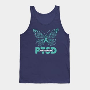 PTSD awareness ribbon and butterfly Tank Top